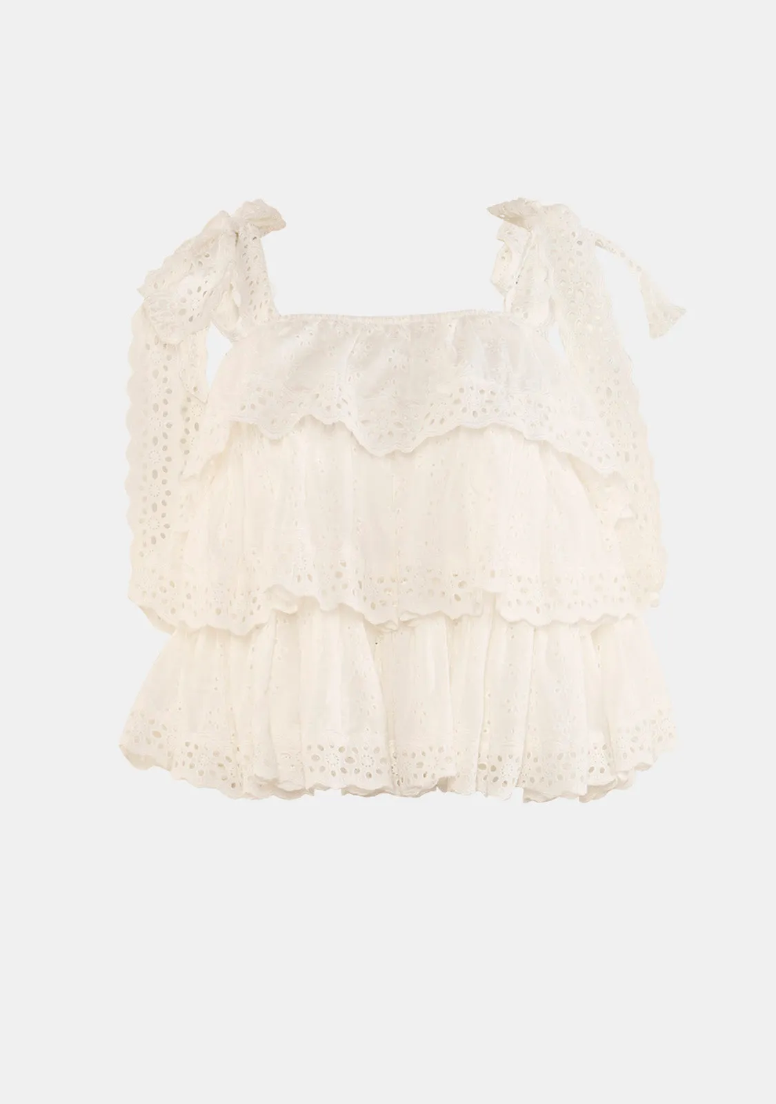 Embroidered Tiered Top With Lace Straps