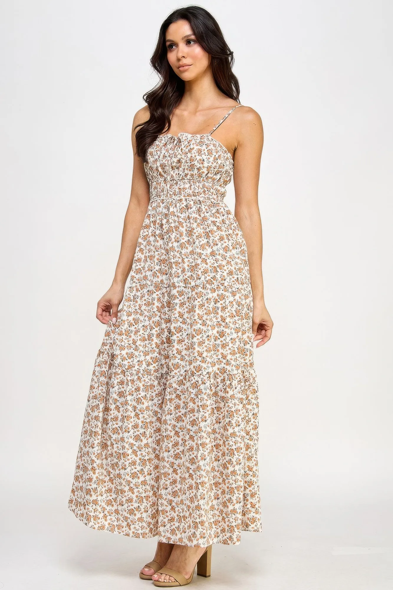 Floral Smocked Ruffle Maxi Dress