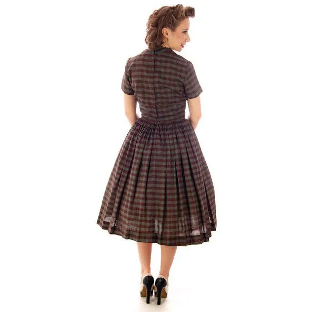 Vintage Day Dress Bobbie Brooks Brown/Green Plaid 1950s 34-24-Free